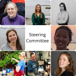 Committee member headshots can be seen in a three by three grid. The central block is omitted and says Steering Committee. Clockwise from the top left is Chrissy, Tricia, Niamh, Sophie, Chloe, Alexa, Lauren, and Anna. Others here will be highlighted in a future elections spotlight. 